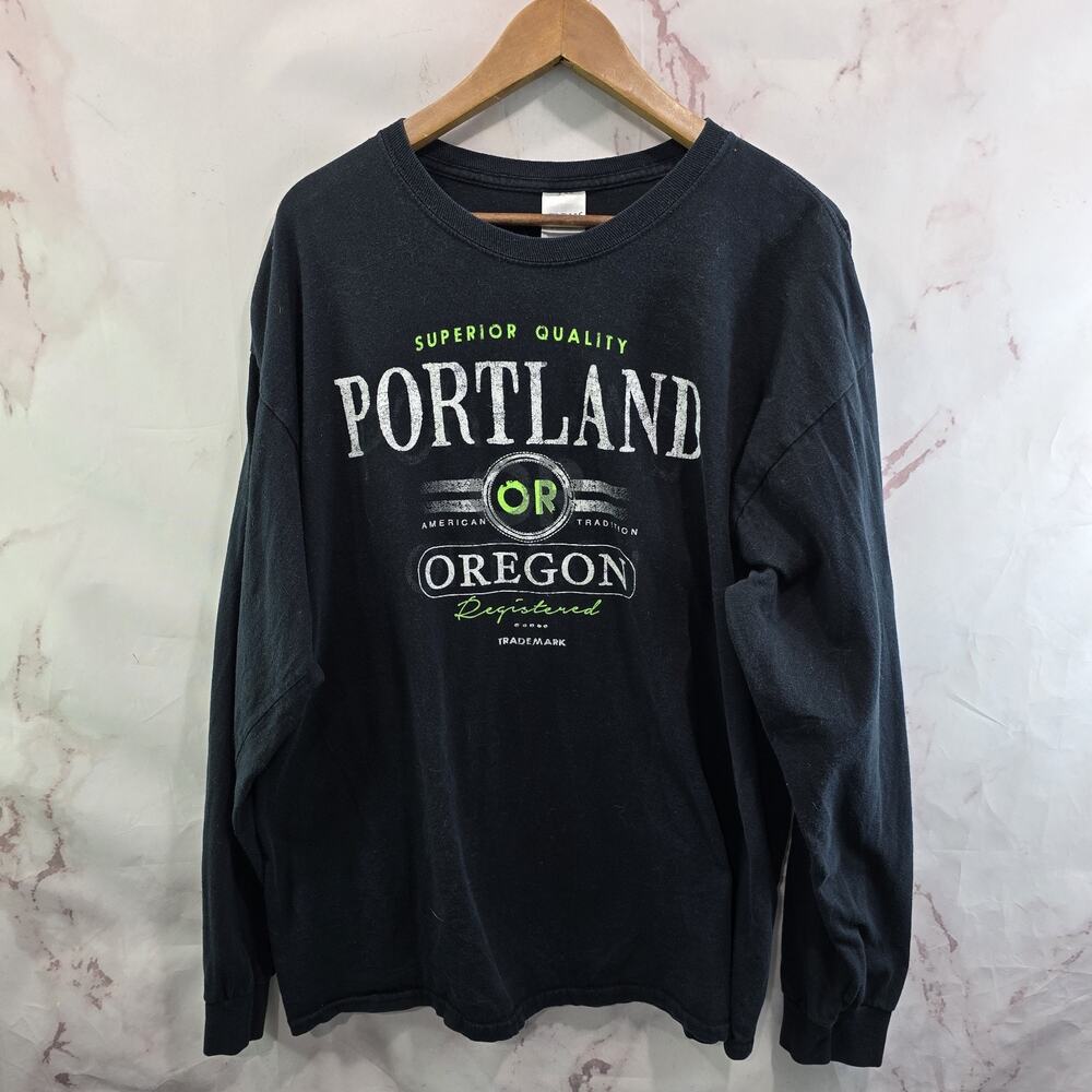 Portland Oregon T Shirt Mens Large Black Long Sleeve Crew Neck Cotton
